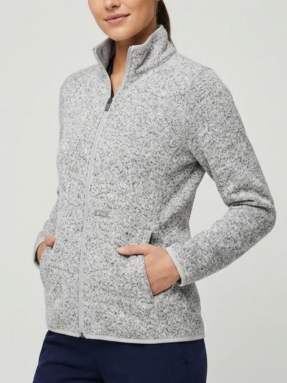 FIGS On-Shift Sweater-Knit Jacket Heather Light Grey Medium